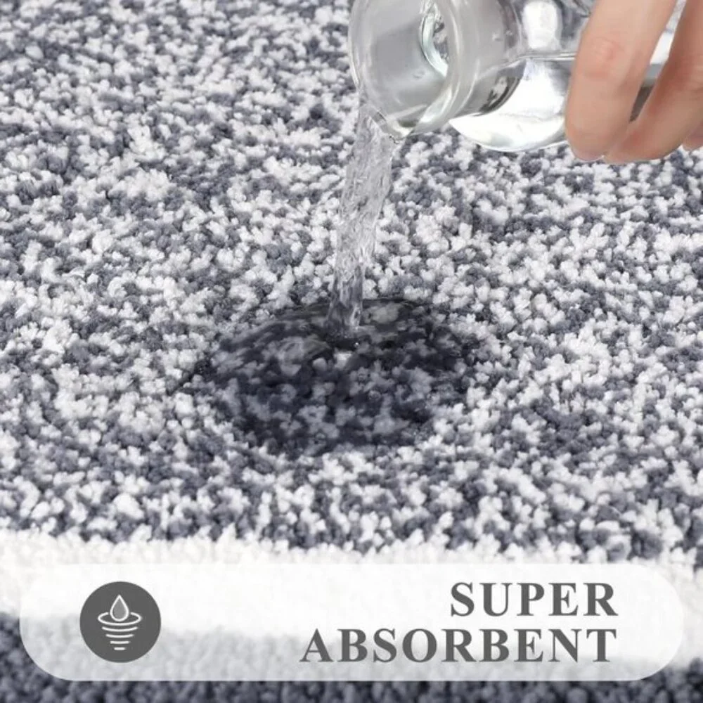 New 3-Piece Bathroom Rug Set, Shaggy Non-Slip Microfiber Mats in Dark Grey